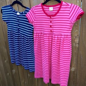 2 Hanna Andersson Girls Striped Cotton Play Dress Set Pink Navy Size 120 & 130